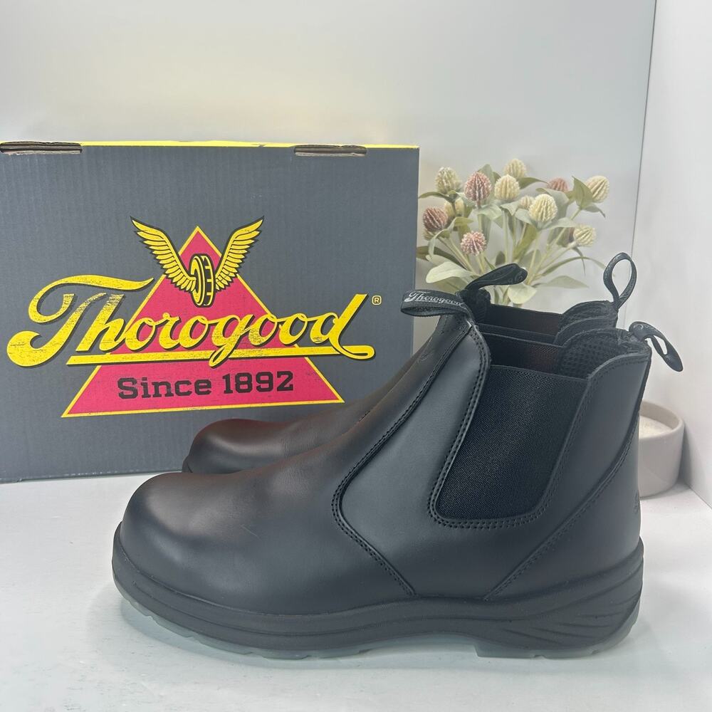 Thorogood Men's Black Slip-On Chelsea Work Boots